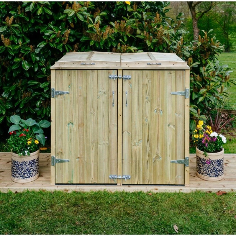 Image of Buttercup Farm Shireburn Double Wheelie Bin Store - Fits 2 x 140L Wheelie Bins in Brown Brown Unisex