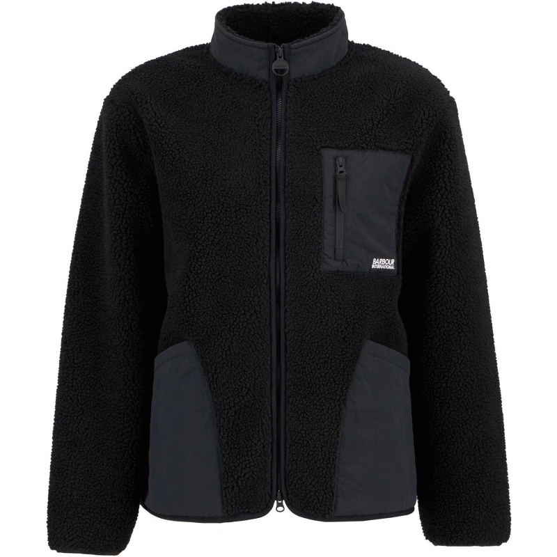 Image of Barbour International Mens Adams Oversized Funnel Neck Long Sleeve Teddy Coat Black BK31 male S