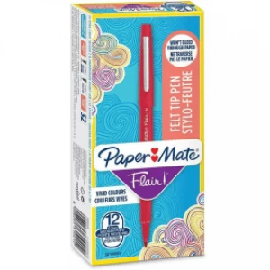 Image of Paper Mate Flair Medium Fineliner Pen 0.8mm - Red (12 Pack)