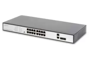 image of Digitus 16 Port Fast Ethernet PoE Switch, 19 Inch, Unmanaged, 2...