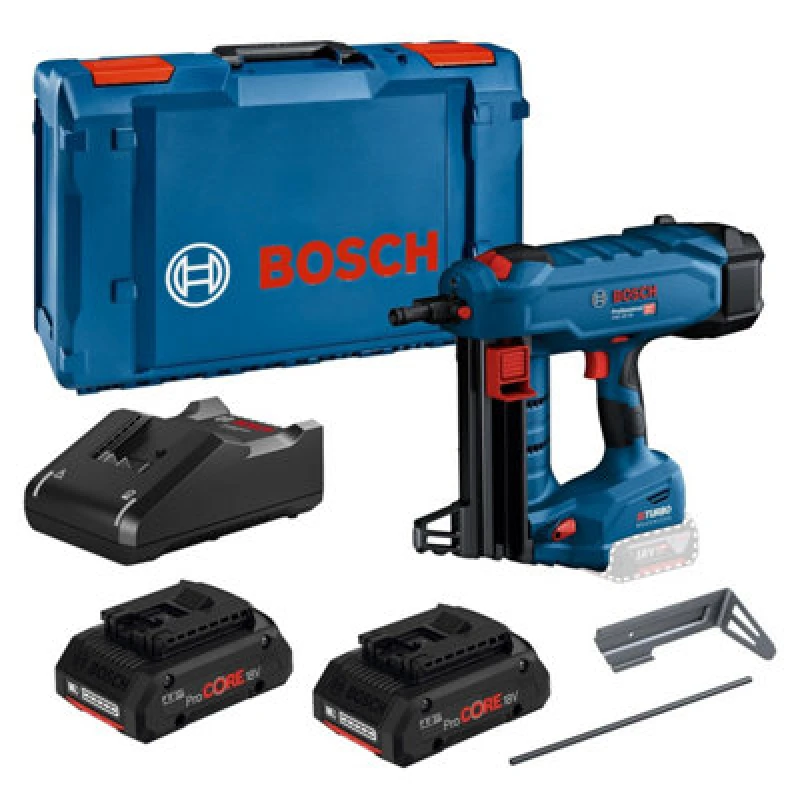 Image of Bosch Professional 18V Bosch GNB 18V-38 BiTurbo Brushless Concrete Nail Gun with 2 x ProCore 4Ah Batteries, Charger & XL-BOXX