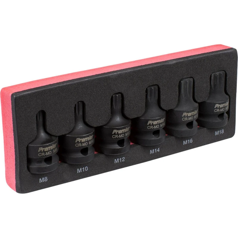 Image of Loops 6 Piece Impact Spline Socket Bit Set - 1/2" Square Drive - Chromoly Steel Metallics