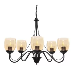 image of Allena Multi Arm Pendant Ceiling Light Black, Amber 50cm