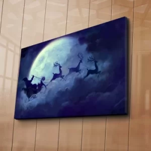 Image of 4570YYC-002 Multicolor Decorative Canvas Painting Santa Flying Over Moon
