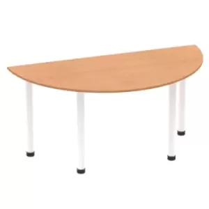 Image of Impulse 1600mm Semi-Circle Table Oak Top White Post Leg