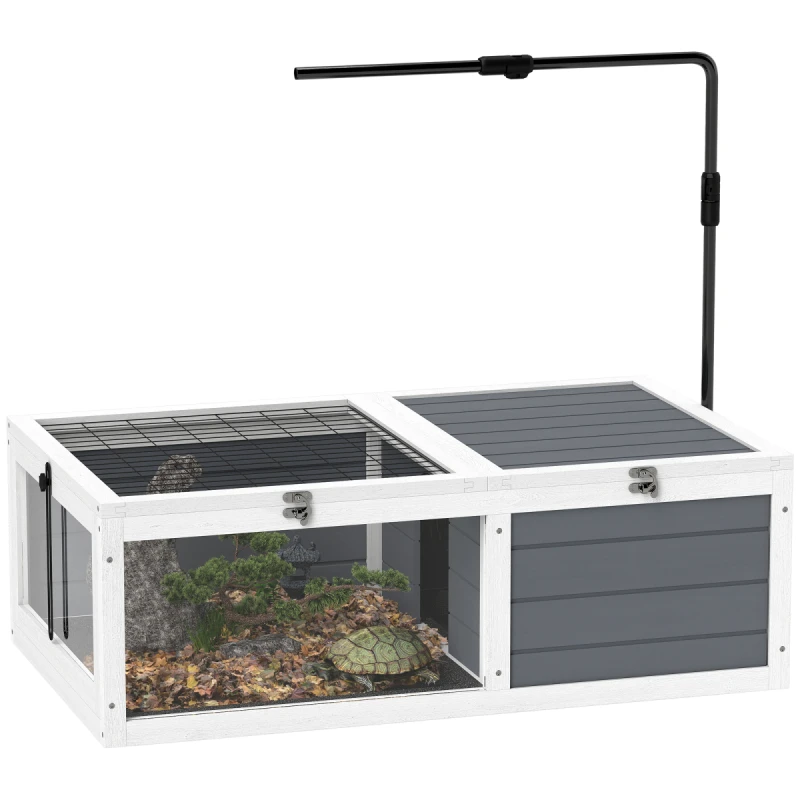 Image of PawHut Tortoise House, Wooden Tortoise Table w/ Lamp Holder - Grey D40-033V02LG
