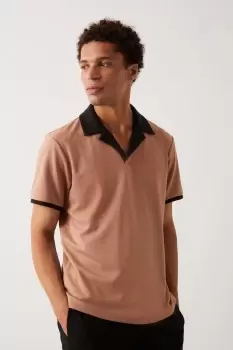Image of Mens Short Sleeve Contrast Johnny Collar