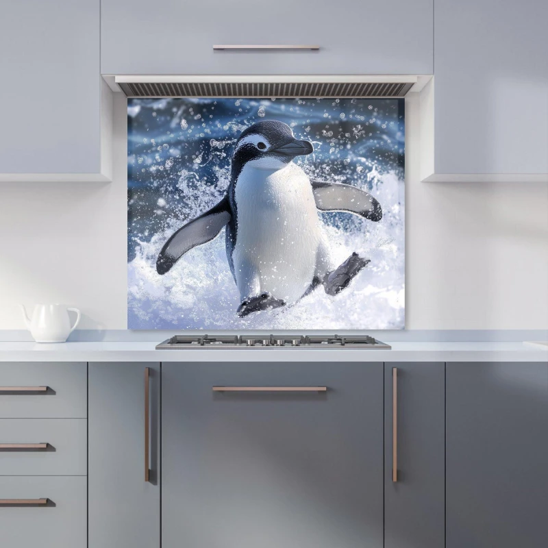 Image of Warren Reed - Designer Joyful Penguin Splashes Kitchen Splashback Size: 600mm x 750mm Multicolor Unisex 600mm x 750mm