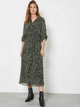 Image of Mint Velvet Brooke Floral Print Midi Shirt Dress - Black