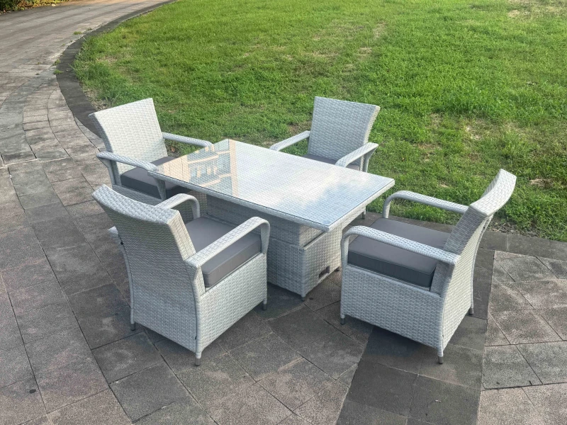 Image of Fimous Rattan Outdoor Garden furniture Set Rising Table & 4 Chairs Set in Light Grey Light Grey Unisex