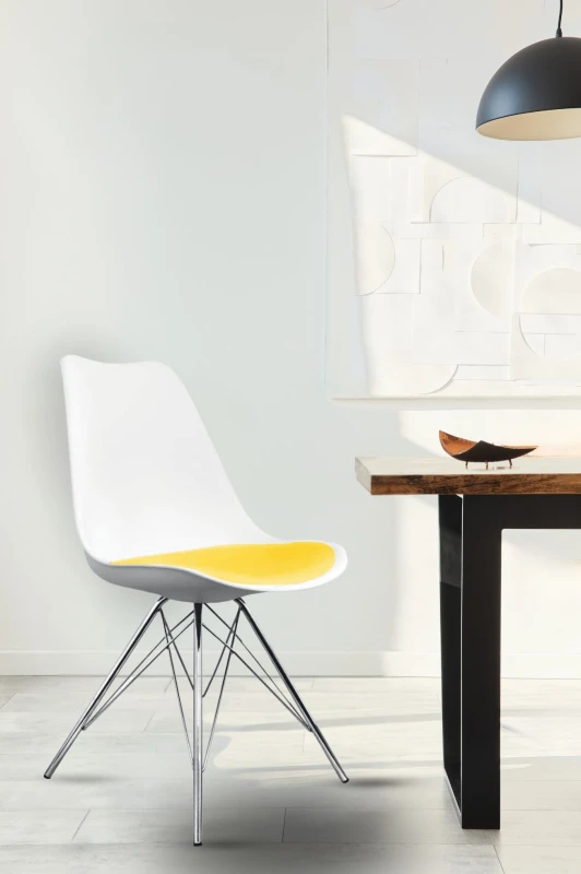 Image of Fusion Living Soho Plastic Dining Chair With Chrome Metal Legs White & Yellow, Yellow FL2344