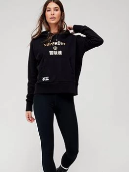 Image of Superdry Foil Logo Hoodie - Black, Size 12, Women