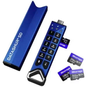 Image of iStorage IS-FL-DSD-256-DP External memory card reader Blue IS-FL-DSD-256-DP USB-C 3.2