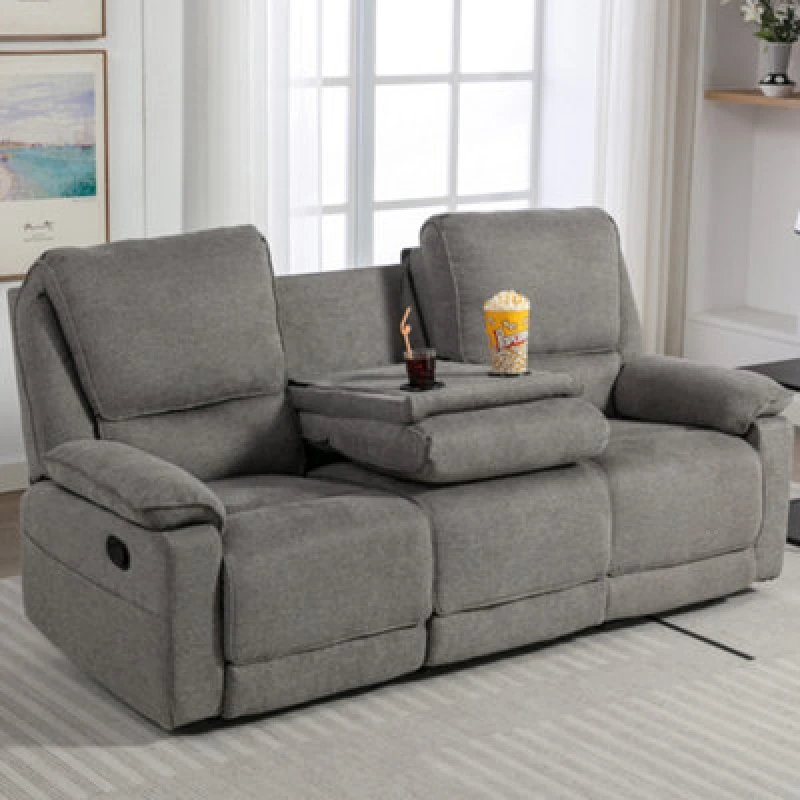 Image of More4Homes Sydney 3 Seater Fabric Manual Recliner Sofa with Drinks Console Grey