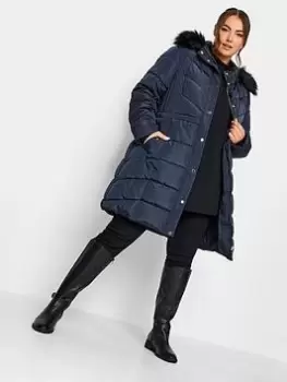 Image of Yours Midi Puffer Coat Navy, Blue, Size 16, Women