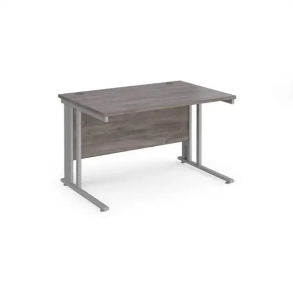 Image of Maestro 25 straight desk 1200mm x 800mm - silver cable managed leg frame, grey oak top