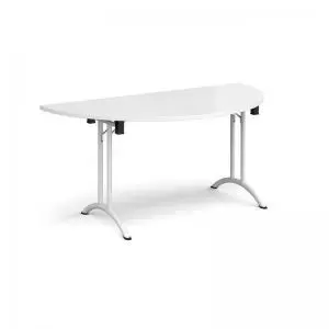 image of Semi circular folding leg table with white legs and curved foot rails