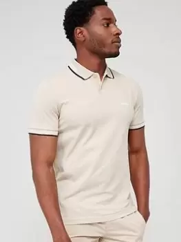 Image of BOSS Paul Curved Logo Slim Fit Polo Shirt, Beige, Size 3XL, Men