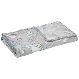 Image of HOMCOM Glow in The Dark Flannel Fleece Throw Blanket, Fluffy Warm Throw Blanket, Kids Galaxy Stars Luminous Blanket, 203x153cm, Grey