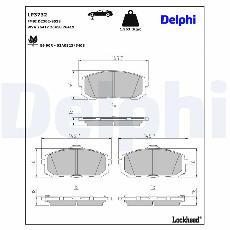 Image of DELPHI Brake pad set DELPHI LP3732