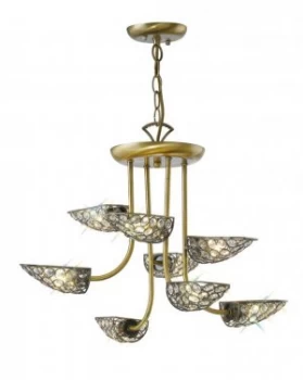 Image of Semi Flush Ceiling Pendant 8 Light Antique Brass, Crystal