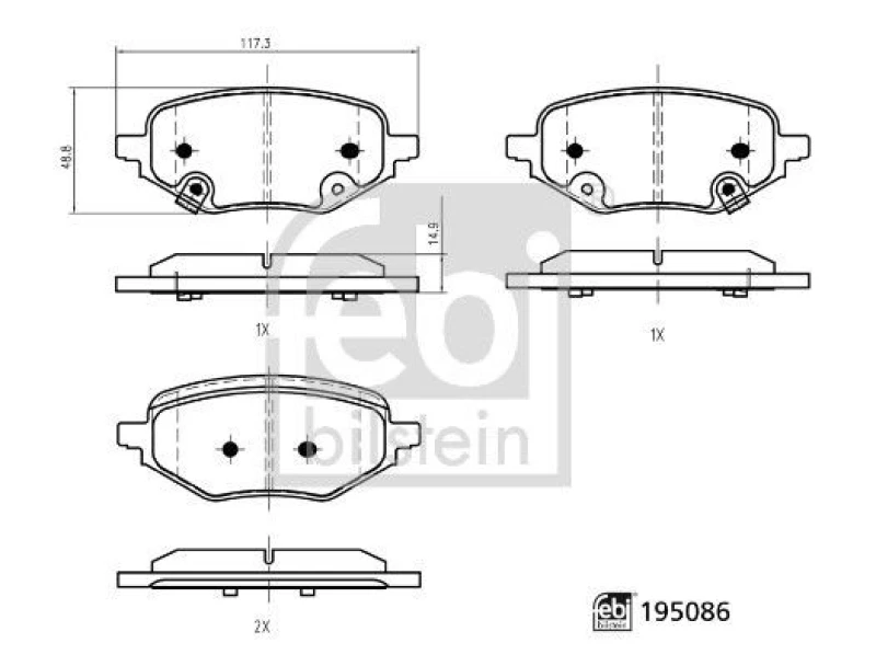 Image of Brake pad set FEBI BILSTEIN 195086
