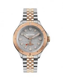 image of Vivienne Westwood Vivienne Westwood Blackwall Grey Textured Rose Gold Detail Dial Two Tone Stainless Steel Bracelet Watch