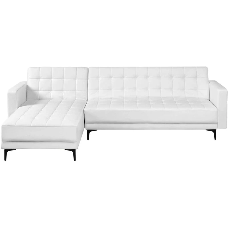Image of Beliani Modular Corner Sofa Bed 4 Seater Aberdeen Faux Leather White Right Hand