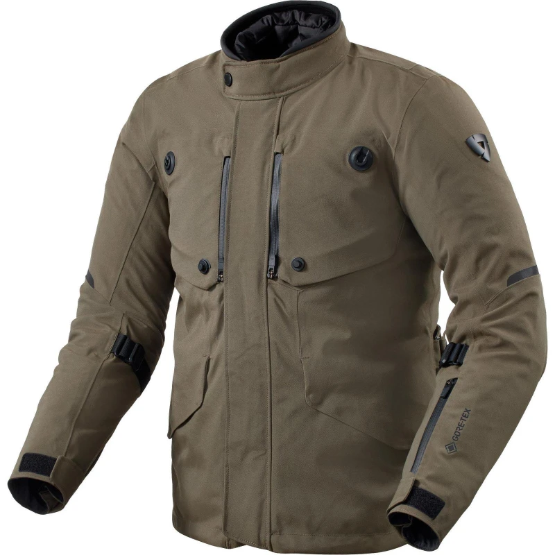 Image of Rev It Trench 2 Gore-Tex Motorcycle Jacket L Black Olive