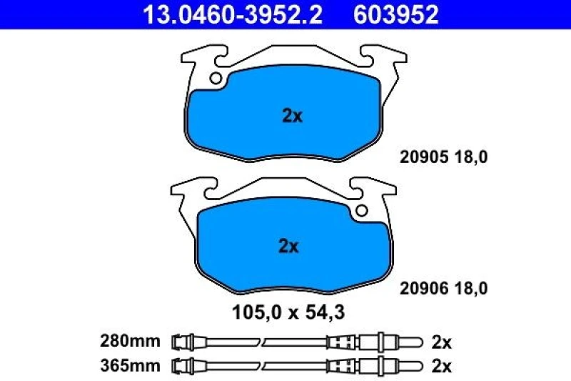 Image of ATE 13.0460-3952.2 Brake pad set incl. wear warning contact Brake Pad Set,disc brake (402)