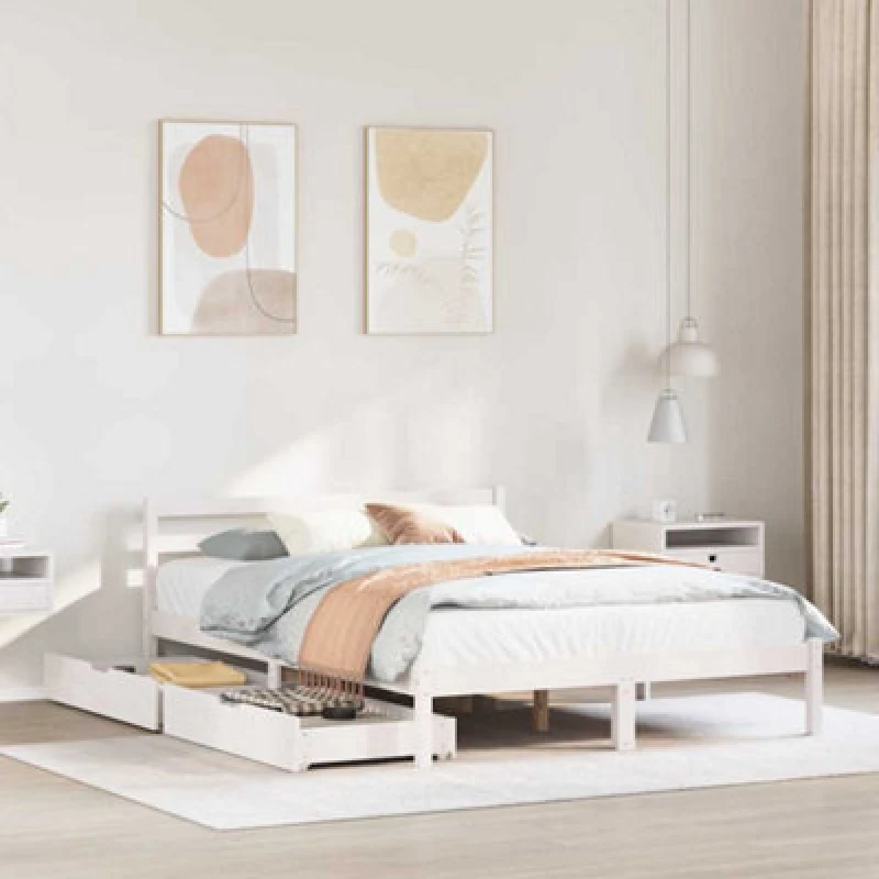 Image of Vidaxl Bed Frame Without Mattress White 160X200 Cm Solid Wood Pine
