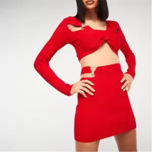 image of Missguided Co Ord Rib Triangle Detail Cut Out Knit Mini Skirt - Red