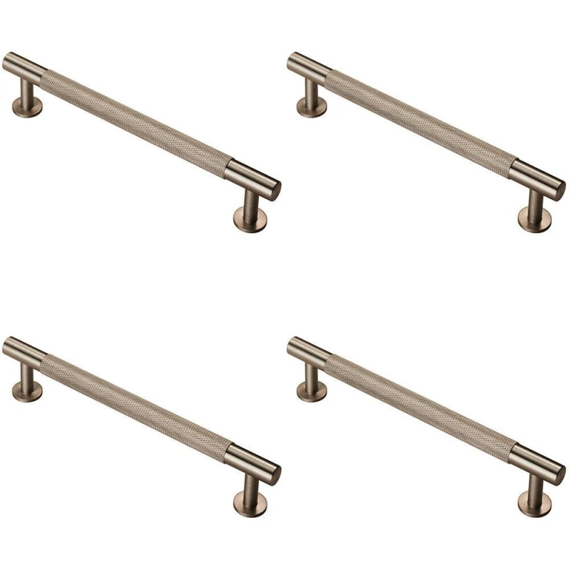 Image of Loops 4x Knurled Bar Door Pull Handle 190 x 13mm 160mm Fixing Centres Satin Nickel Metallics unisex