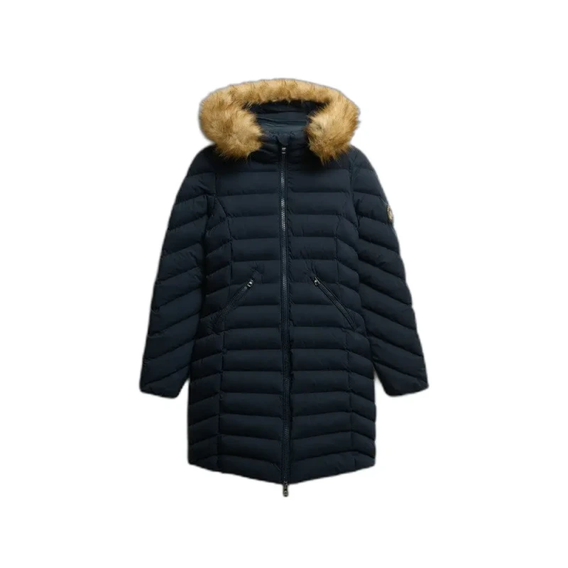 Image of Superdry Mid-Length Padded Jacket with Faux Fur Hood Navy Blue Women 14;8