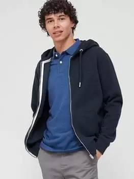 Image of Superdry Vintage Logo Embroidered Zip Through Hoodie - Navy, Size 3XL, Men