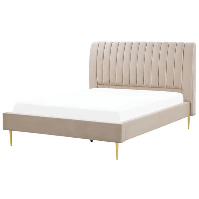 Image of Beliani Bed Velvet Marville 160 X 200 Cm (Eu King Size) Sand Beige