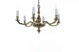 image of Sandringham Polished Brass 6 Arm Chandelier