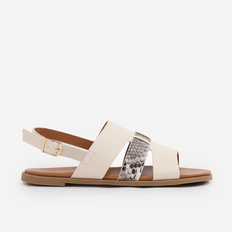Image of Wheres That From Cream PU Uma Flat Sandals Cream female 4