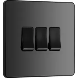 BG Evolve Chrome ( Ins) Triple Light Switch, 20A 16Ax, 2 Way in Black Steel - main image