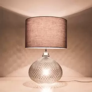 Image of Single Table Lamp with Twin On and Off Switche, Grey Fabric Shade