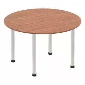 Image of Impulse 1200mm Round Table Walnut Top Brushed Aluminium Post Leg