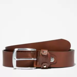 Image of Timberland Square-buckle Leather Belt With Loop Logo For Men In Brown, Size L