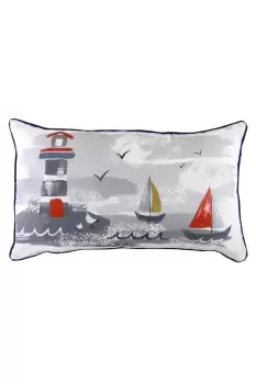 image of Nautical Lighthouse Hand-Painted Watercolour Printed Cushion