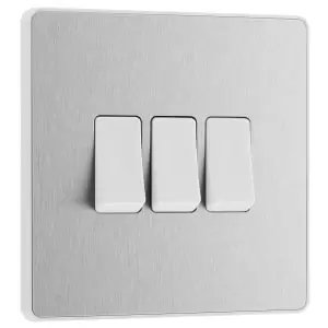 BG Evolve Brushed Steel 20A 16Ax Triple Light Switch - 2 Way - main image