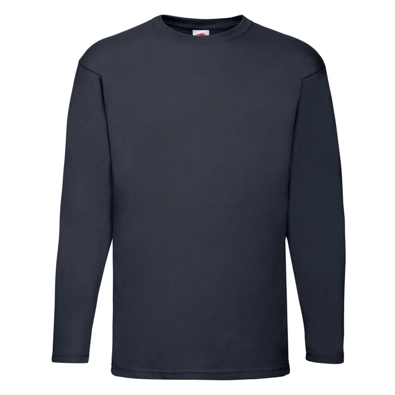 Image of Fruit Of The Loom Fruit of the Loom Men Valueweight Plain Long-Sleeved T-Shirt in Mid Navy Size: Medium Mid Navy M Male 5063425936083