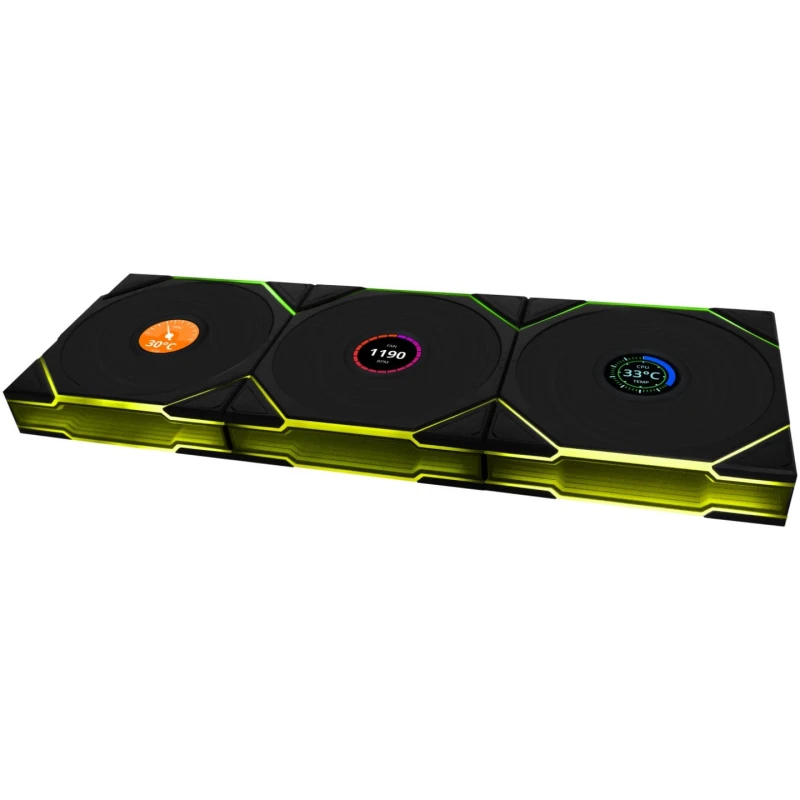 Image of Lian Li UNI FAN TL LCD Wireless 120 Black Triple Fan Pack with Controller - 12TLLCD1W3B