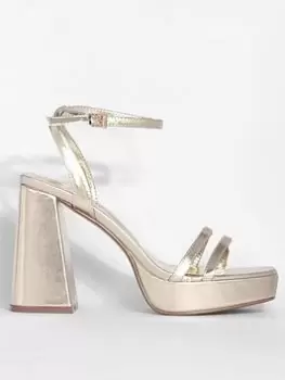 Boohoo Wide Fit Strappy Platform Heel - Gold, Size 6, Women