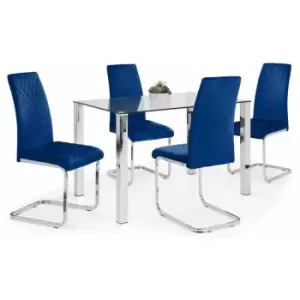 image of Julian Bowen Dining Set - Enzo Table And 4 Calabria Velvet Blue Chairs