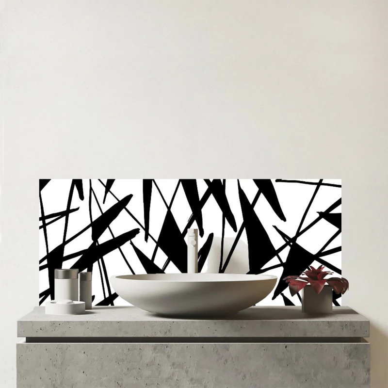 Image of Warren Reed - Designer Brush Abstract Pattern Glass Bathroom Splashback in Grey Grey Unisex
