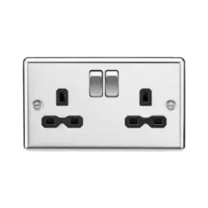 Image of Knightsbridge - 13A 2G dp Switched Socket with Black Insert - Rounded Edge Polished Chrome